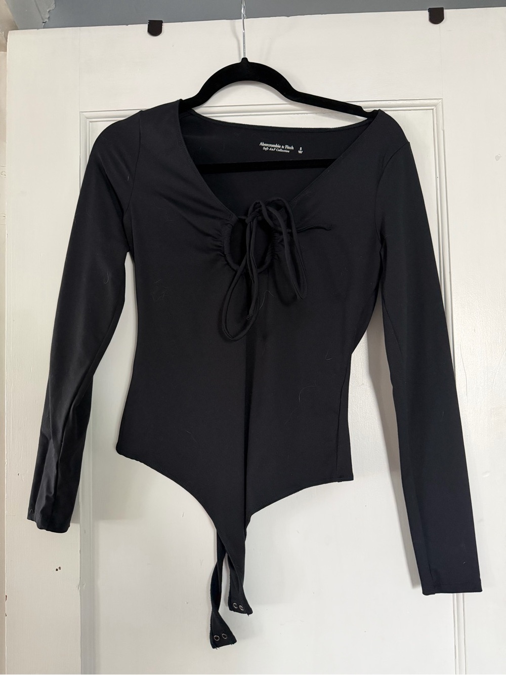 Abercrombie Black Long-Sleeve Tie-Front Bodysuit